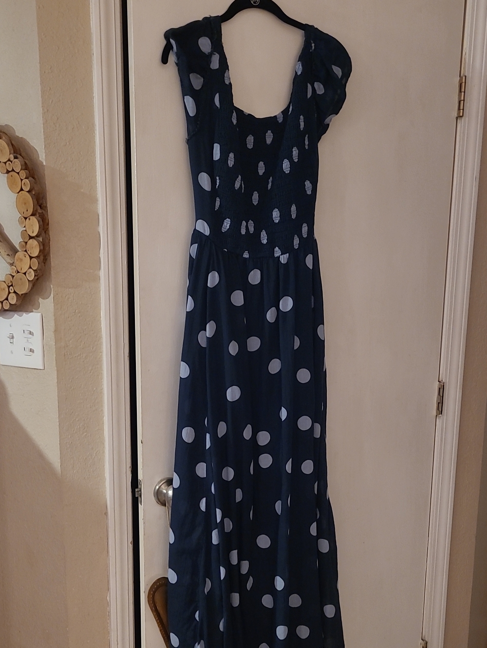 Free People Navy Maxi Dress with Light Blue Polka Dots